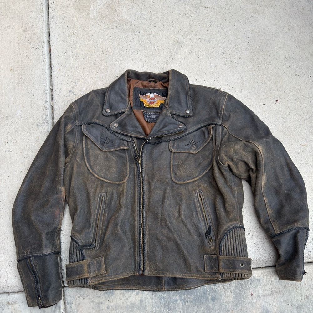 Harley-Davidson Distressed Brown Leather Bomber Jacket